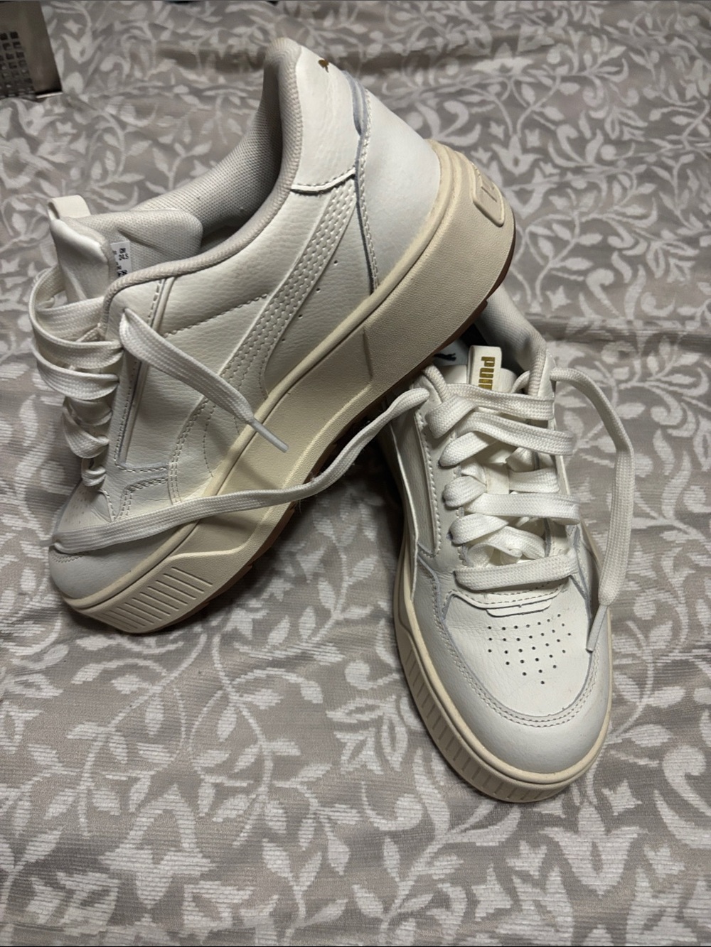 Puma Women’s White Lace-Up Platform Sneakers with Cream Midsole